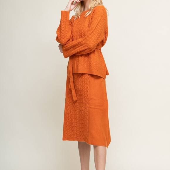 Ecru Emissary Dresses & Skirts - Wool Ecru Emissary Blend Fangyan cable knit pattern Sweater Skirt Set